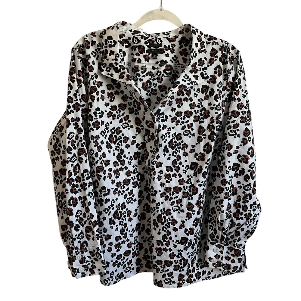 Talbots Plus No Iron Animal Print Popover Half Button Up Blouse - Size 1X